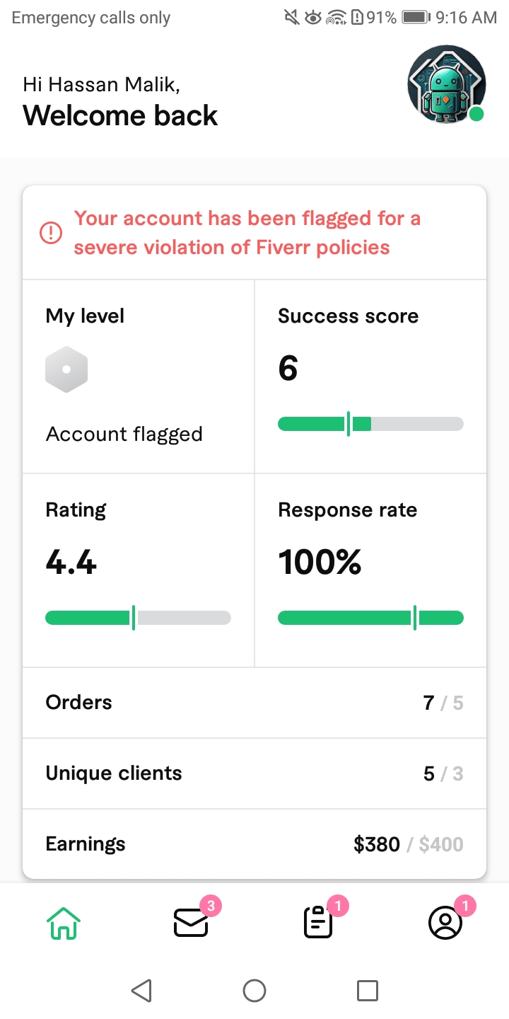 Screenshot of Malik Hassan's Fiverr'